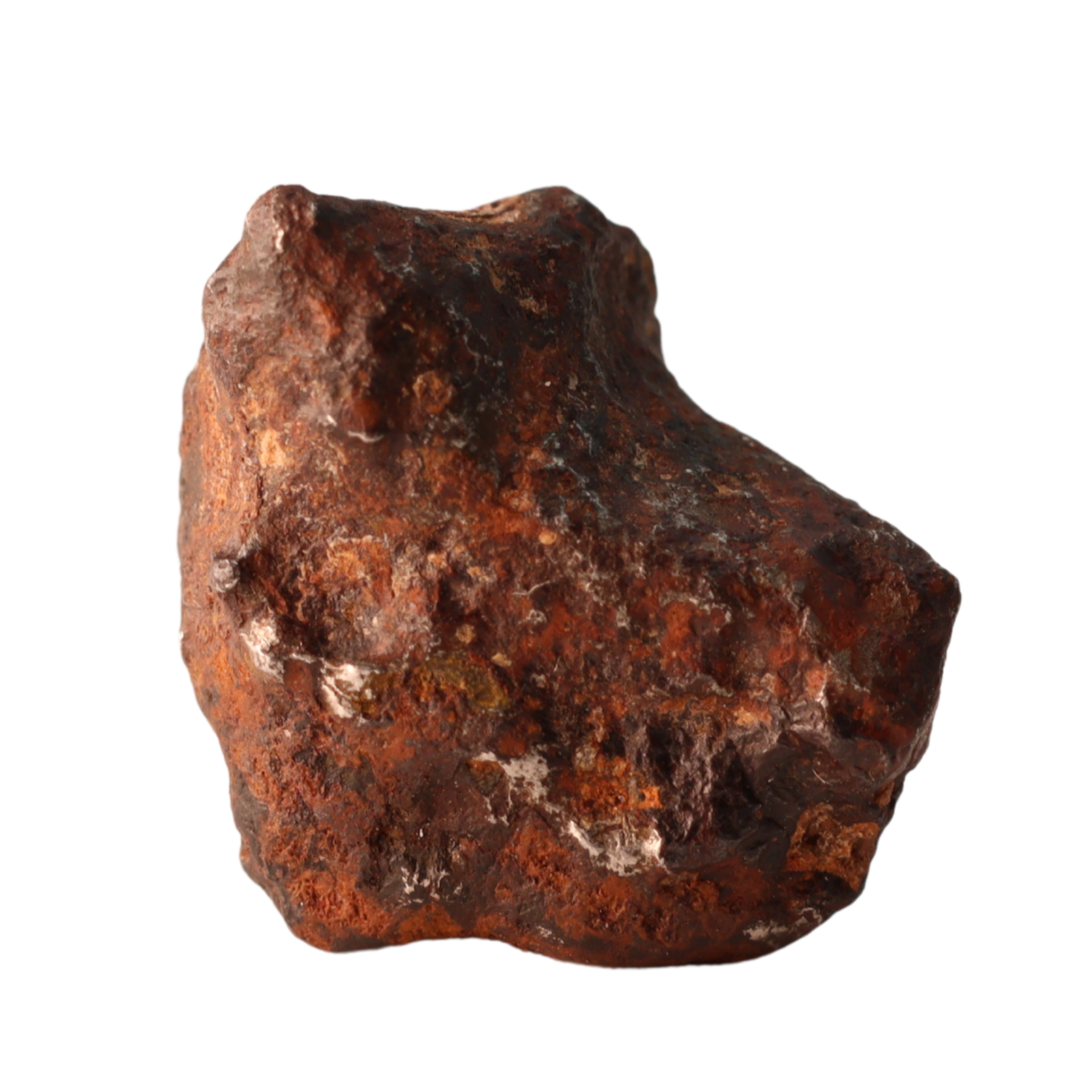 Ungrouped iron meteorite from MBS meteorite brand, showing textured metallic surface and natural irregular shape, weighs 5.62g.
