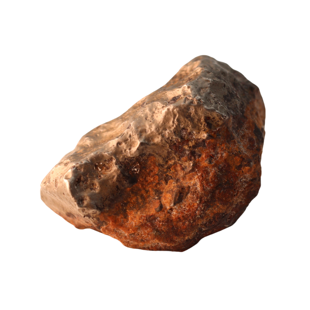 Ungrouped iron meteorite Mdeïné 003 by MBS Meteorite, showing textured, metallic surface with natural crystalline patterns, 24.42g