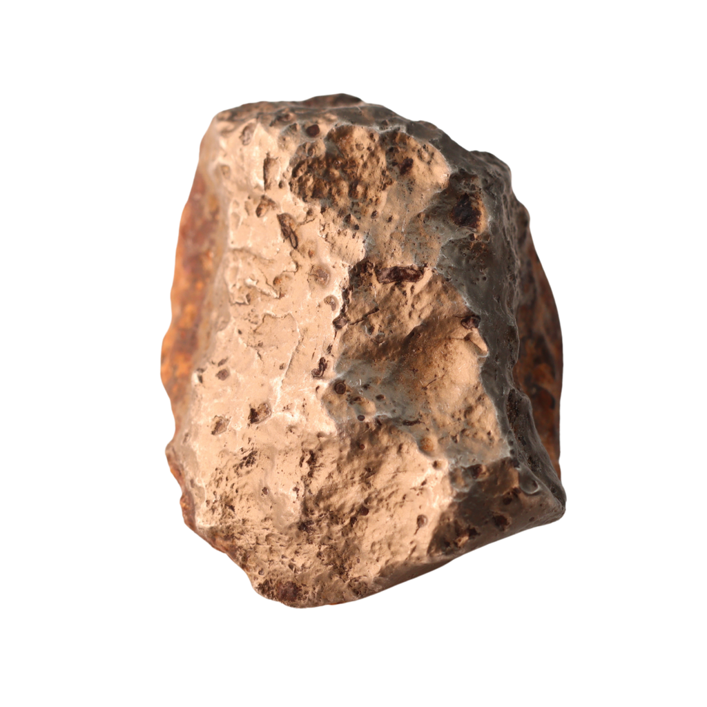 Ungrouped MBS meteorite Mdeïné 003 with golden iron surface, weighing 24.42g, showcasing its natural metallic texture.
