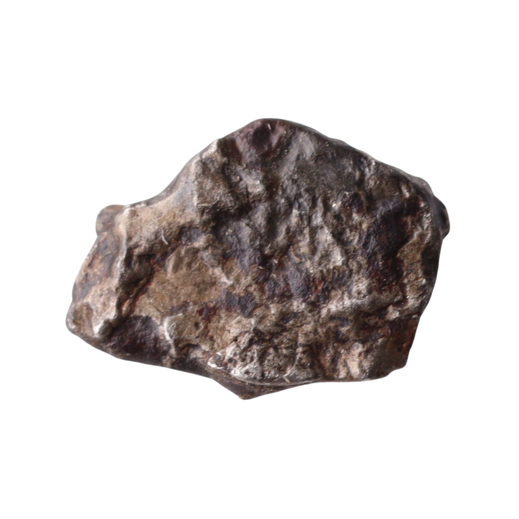 Close-up of rare MBS Meteorite Mdeïné 003 iron meteorite showing textured metallic surface and natural metallic appearance.